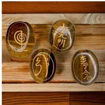 Galets de soin Reiki - Soins énergétiques - Lithothérapie - Œil de tigre - Symboles Reiki