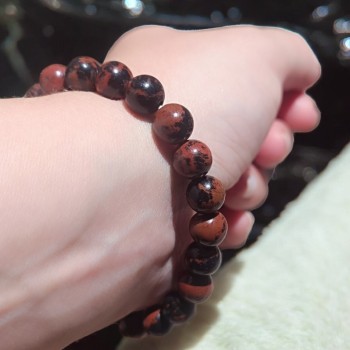 Bracelet Obsidienne Acajou perles 8 mm protection et stabilité