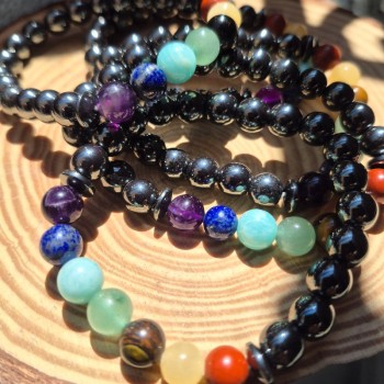 Bracelet en hématite - 7 chakras - Bracelet en pierre