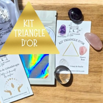 Kit Lithothérapie - Triangle d'Or - Lithothérapie débutant - Quart rose, Améthyste et Cristal de roche - Lithothérapie en ligne