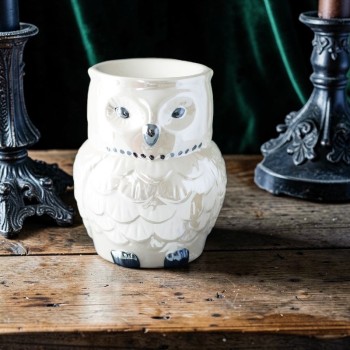brûleur chouette blanc irisé en céramique pour fondants parfumés