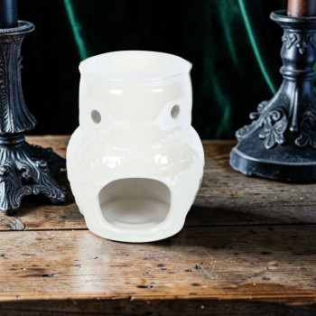 brûleur chouette blanc irisé en céramique pour fondants parfumés 2