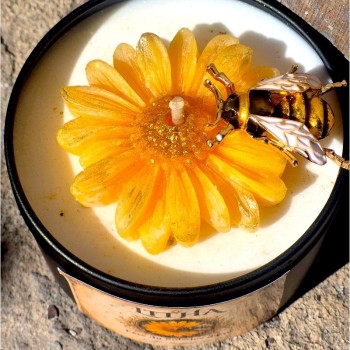 Bougie Litha artisanale solstice d'été pot noir fleur solaire 2