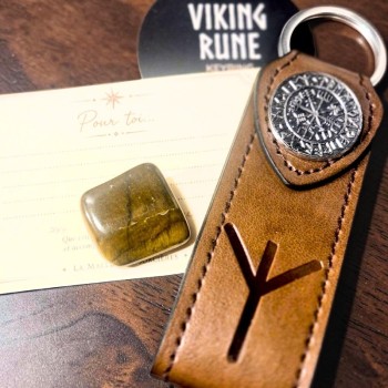 Talisman Viking de protection avec rune Algiz et Œil de Tigre naturel 2