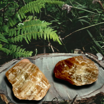 Pierre brute calcite miel – apaisement et enracinement – La Malle aux Sorcières