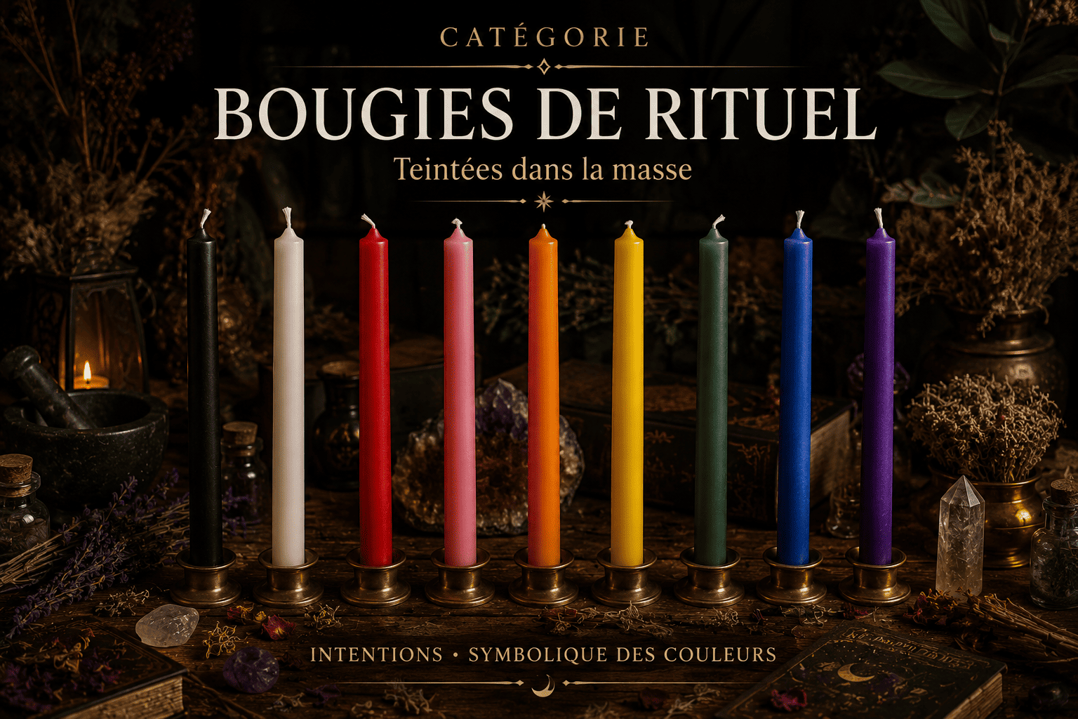Bougies de rituel teintées dans la masse - Boutique ésotérique La Malle aux Sorcières