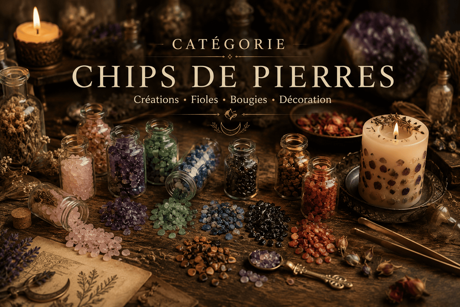 Chips en pierre naturelle - création, décoration lithothérapie - boutique ésotérique en ligne - La Malle aux Sorcières