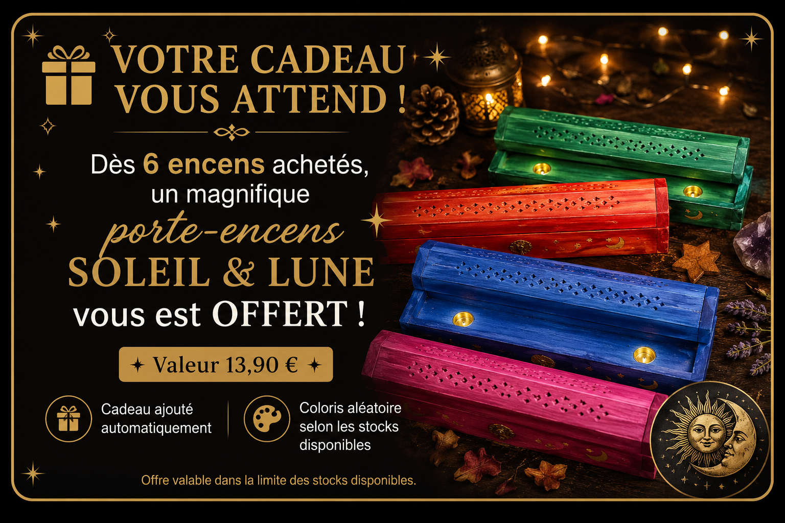 Offre porte-encens Soleil et Lune offert